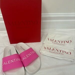 Valentino Pink and White Slides